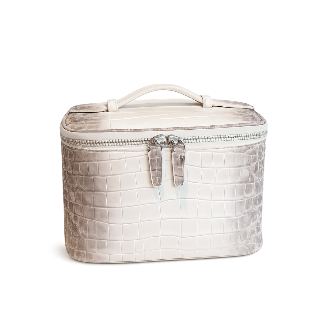 Pearl White Crocodile Vanity Bag